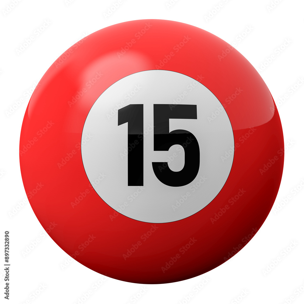 3D Render of Red Billiard Ball Number 15 3D Render of Red Billiard Ball Number 15