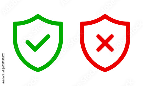 Shield with check mark and cross mark icon set