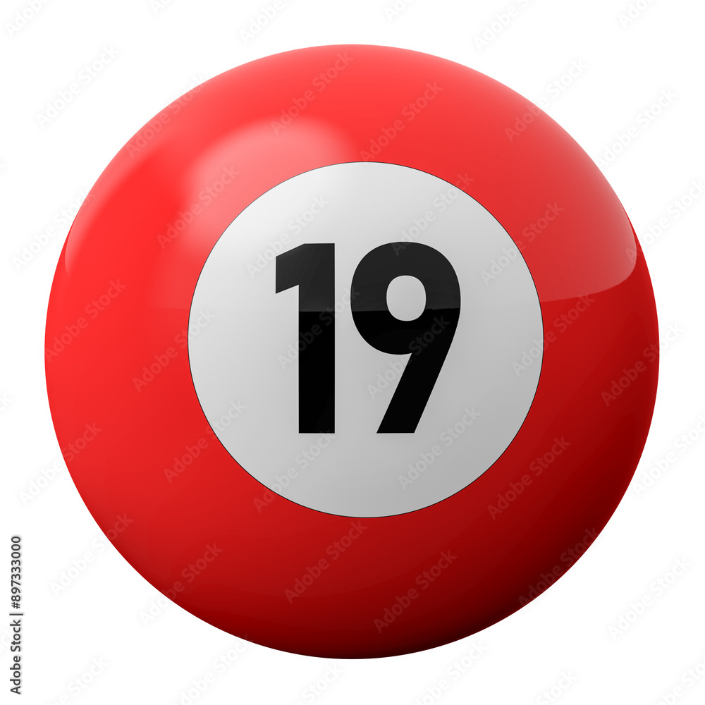 3D Render of Red Billiard Ball Number 19 3D Render of Red Billiard Ball Number 19