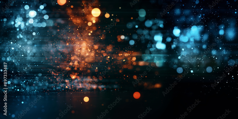 Fototapeta premium modern dark proffessional background; blue and orange lights; bokeh effect; widescreen backdrop