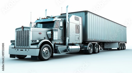 Detailed Semi Trailer Truck on Plain White Background