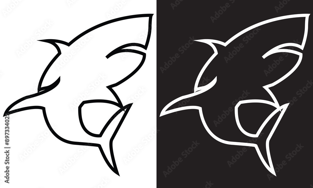 Fototapeta premium Black And White Shark Icons. Vector illustration. EPS 10