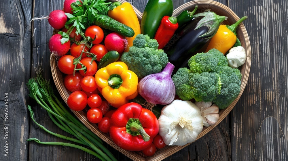 A colorful mix of vegetables in a heart-shaped dish on a nutritionist table, advocating for nutritious meals. A colorful mix of vegetables in a heart-shaped dish on a nutritionist table, advocating for nutritious meals.