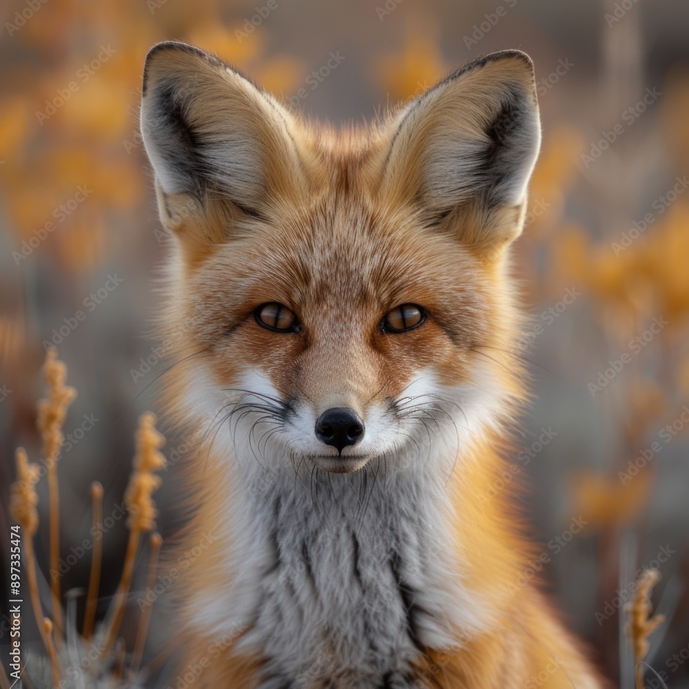 A fox with perked-up ears stares intently at the camera, capturing a moment of alert curiosity. A fox with perked-up ears stares intently at the camera, capturing a moment of alert curiosity.