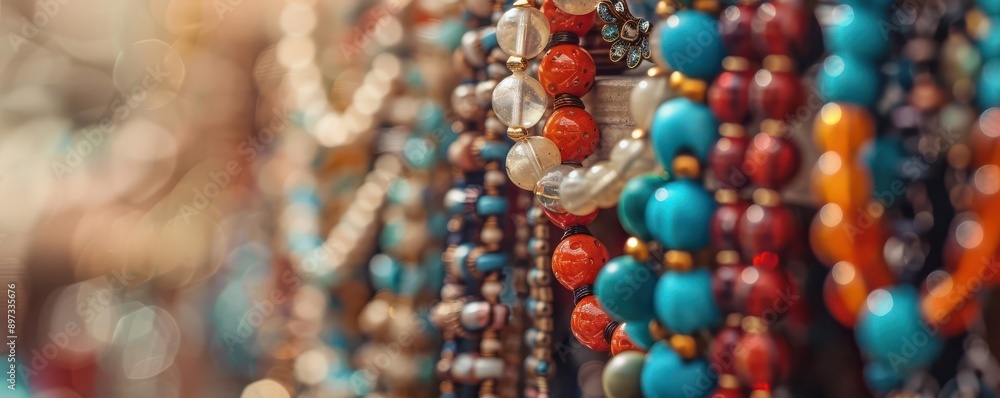 Closeup of handmade upcycled jewelry at a craft fair detailed textures and precision Closeup of handmade upcycled jewelry at a craft fair detailed textures and precision