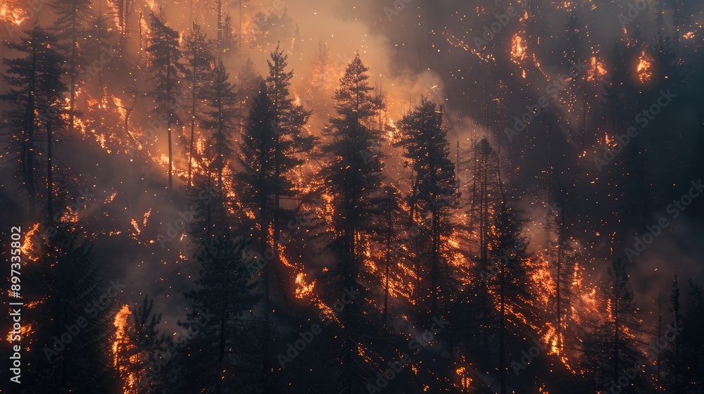 A forest fire, demonstrating the destructive power of natural forces. A forest fire, demonstrating the destructive power of natural forces.