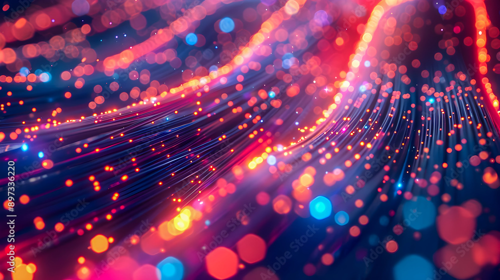 A stylized 3D of glowing dynamic cables in a futuristic high tech network scene The image features a close up view of a bright digital interface with vivid vibrant colors and glowing effects A stylized 3D of glowing dynamic cables in a futuristic high tech network scene The image features a close up view of a bright digital interface with vivid vibrant colors and glowing effects