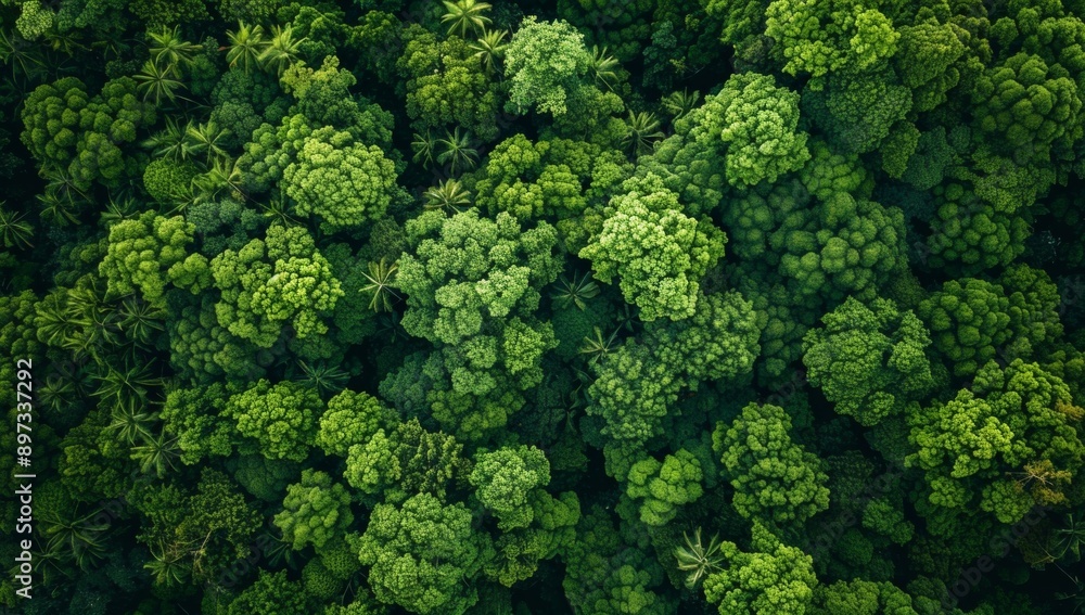 Aerial view of dense green forest, top down view of nature landscape with tree canopy from above Aerial view of dense green forest, top down view of nature landscape with tree canopy from above