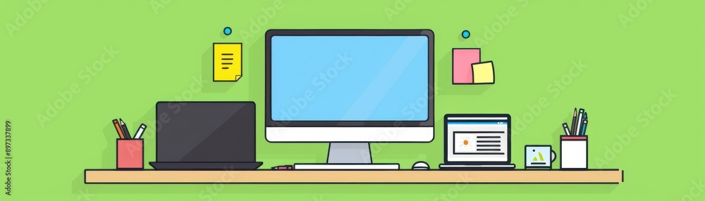 Organized Home Office Desk with Computers Organized Home Office Desk with Computers