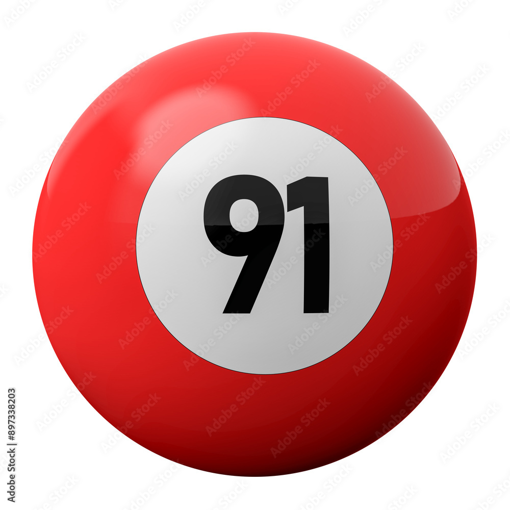 3D Render of Red Billiard Ball Number 91 3D Render of Red Billiard Ball Number 91