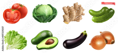 Vegetables, 3d realistic vector set