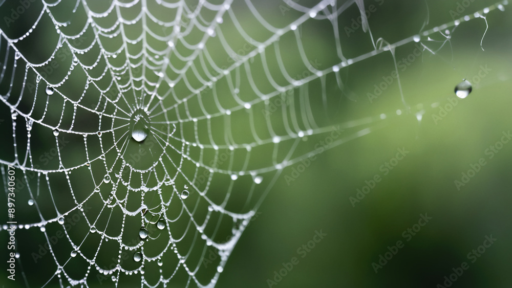 Spider web with rain drops macro shot Spider web with rain drops macro shot