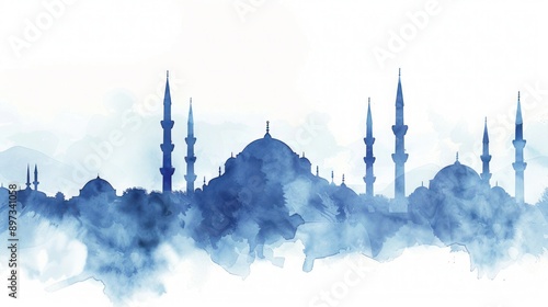 Minimalist watercolor silhouette of a mosque in Istanbul