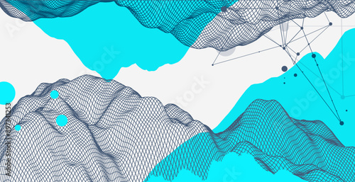 Abstract wireframe mountain background. Modern science or technology art elements. Surface illustration. Hand drawn vector.