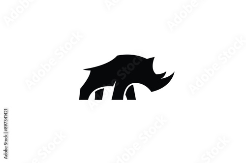 black rhinoceros art logo design vector symbol illustration  