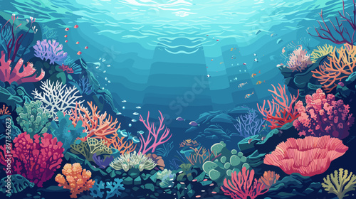 Underwater tropical coral reef vector cartoon illustration background