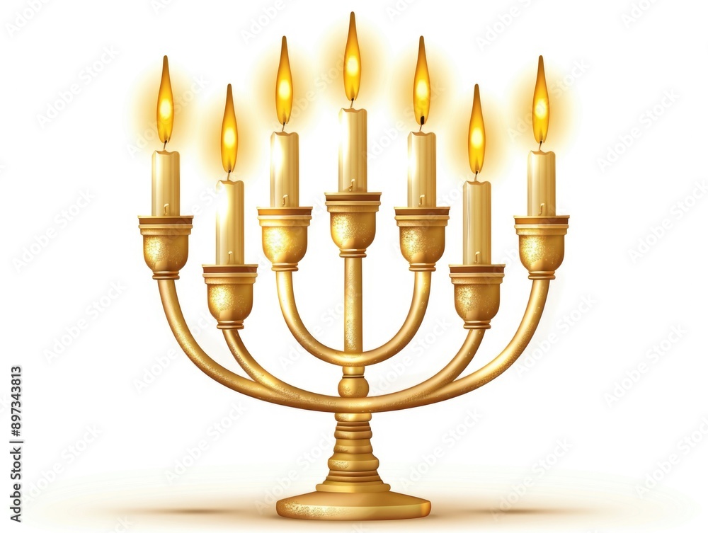 Golden Menorah with Lit Candles Golden Menorah with Lit Candles