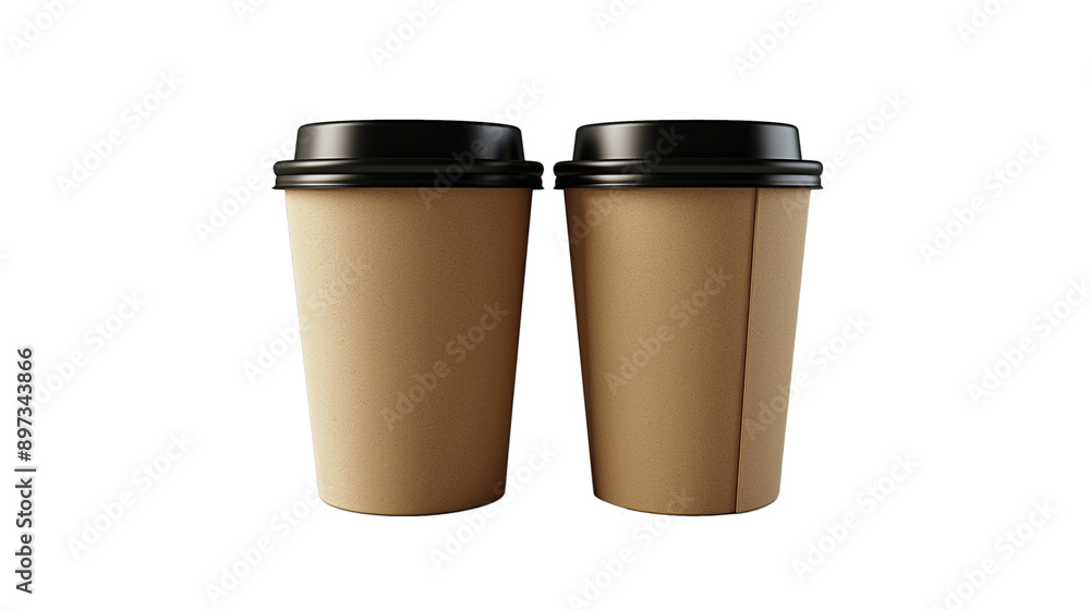 Two coffee cups with brown lids and paper sleeves Two coffee cups with brown lids and paper sleeves