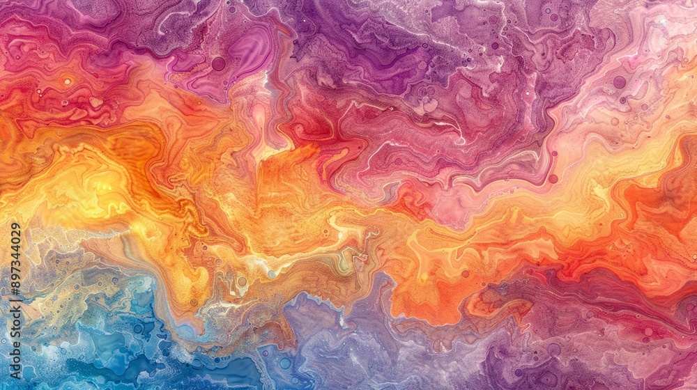 Colorful abstract background with fluid painting blending blue, orange, and purple hues Colorful abstract background with fluid painting blending blue, orange, and purple hues