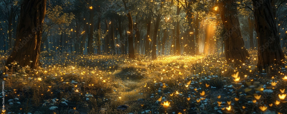 Fototapeta premium Enchanted Forest Glade at Dusk, 4K hyperrealistic photo