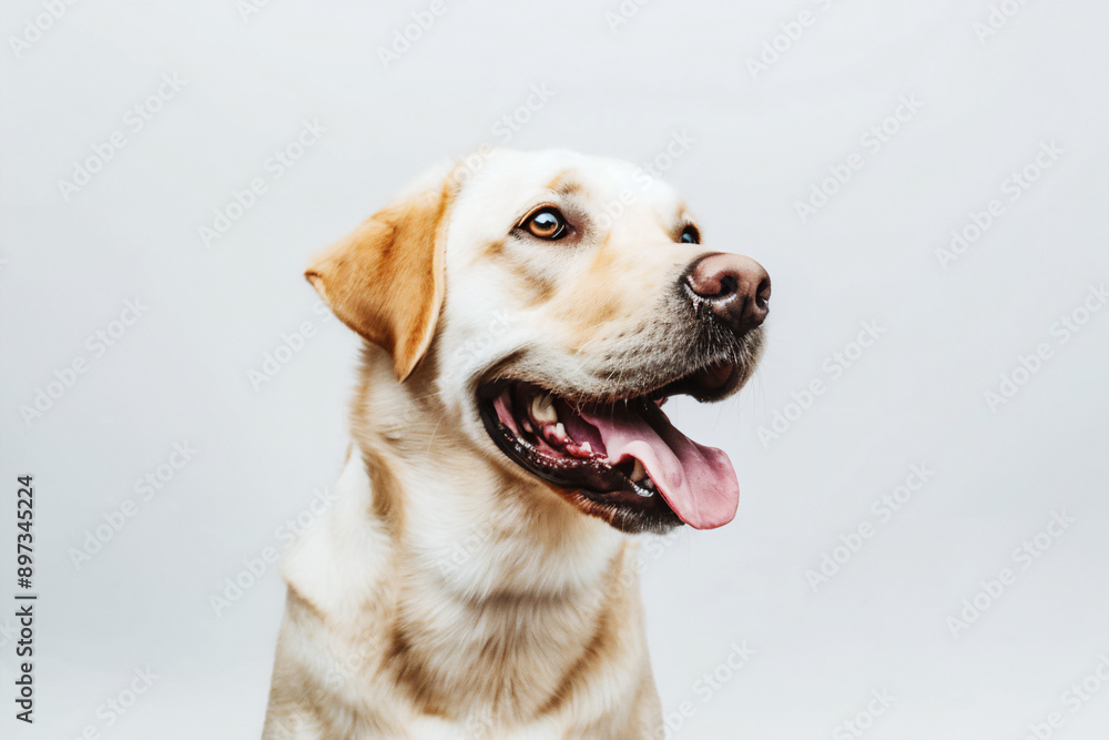 Labrador on a white background, showcasing its bright eyes and playful expression. Labrador on a white background, showcasing its bright eyes and playful expression.