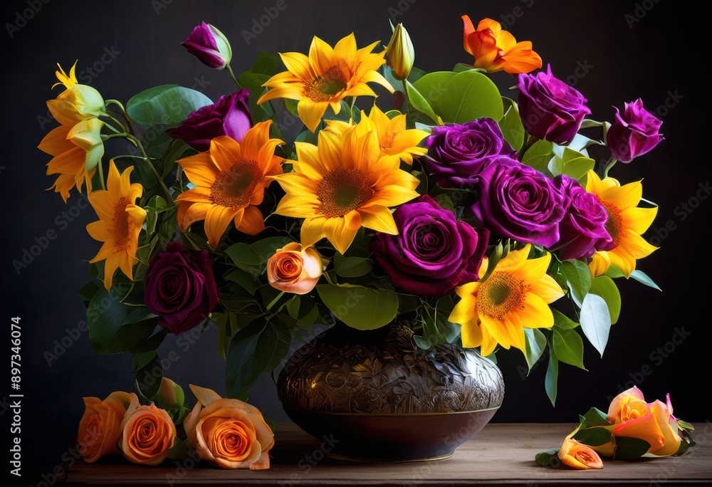 Obraz premium stunning floral arrangements showcasing beauty vibrant colors diverse textures artful compositions, nature, design, flower, petal, bloom, botanical, garden