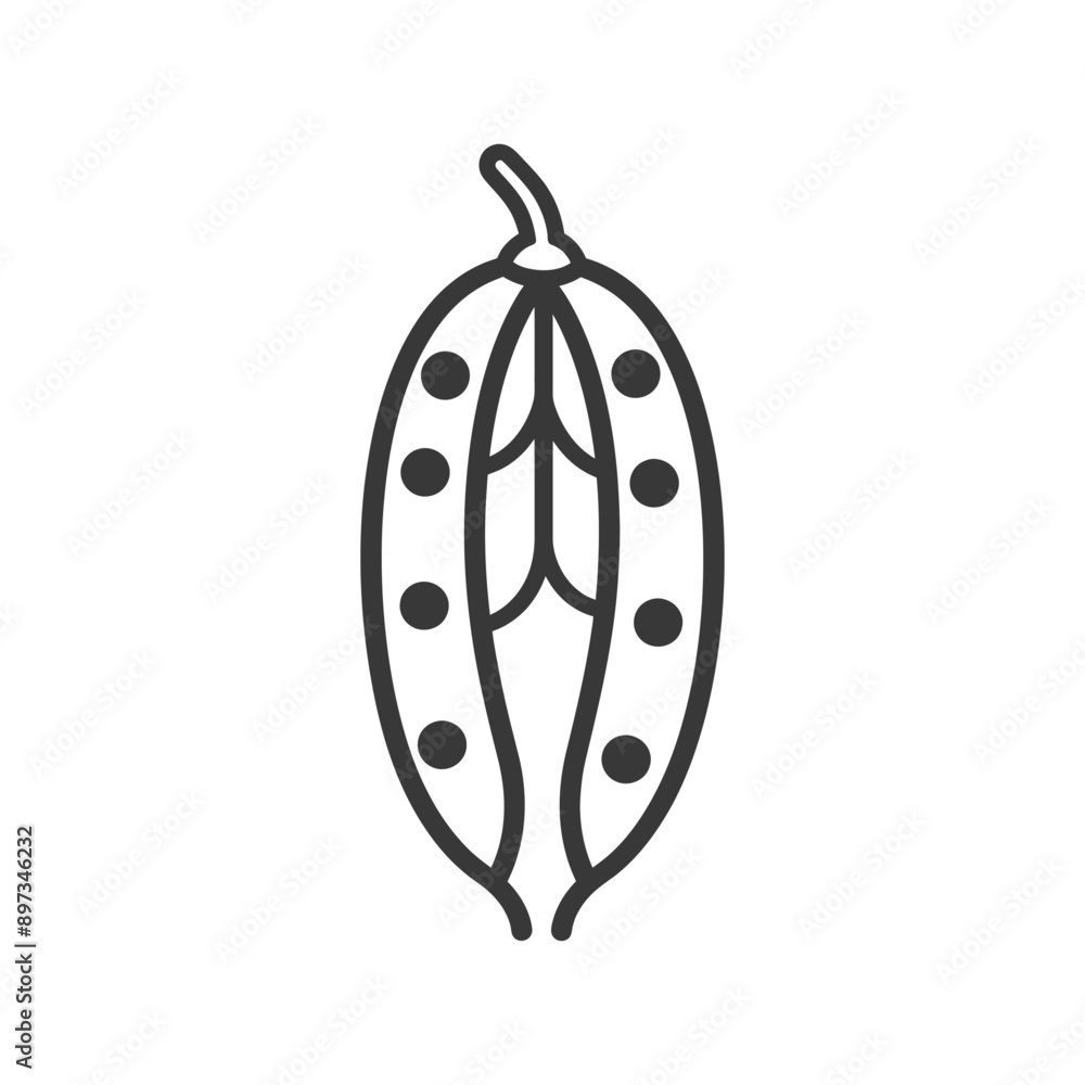Line Drawing of an Open Pea Pod with Peas Inside Line Drawing of an Open Pea Pod with Peas Inside
