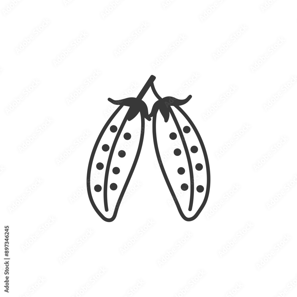 Two Pea Pods with Seeds Line Art Illustration