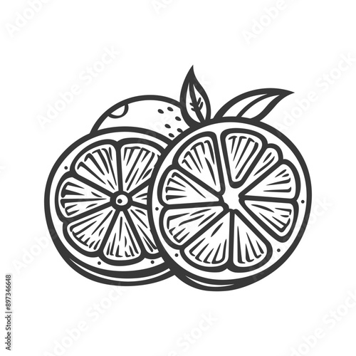 A Single Orange Cut in Half with a Leaf