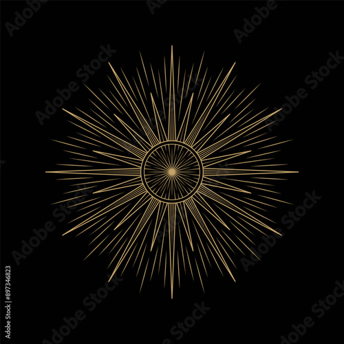 mysterious golden star burst symbol vector design