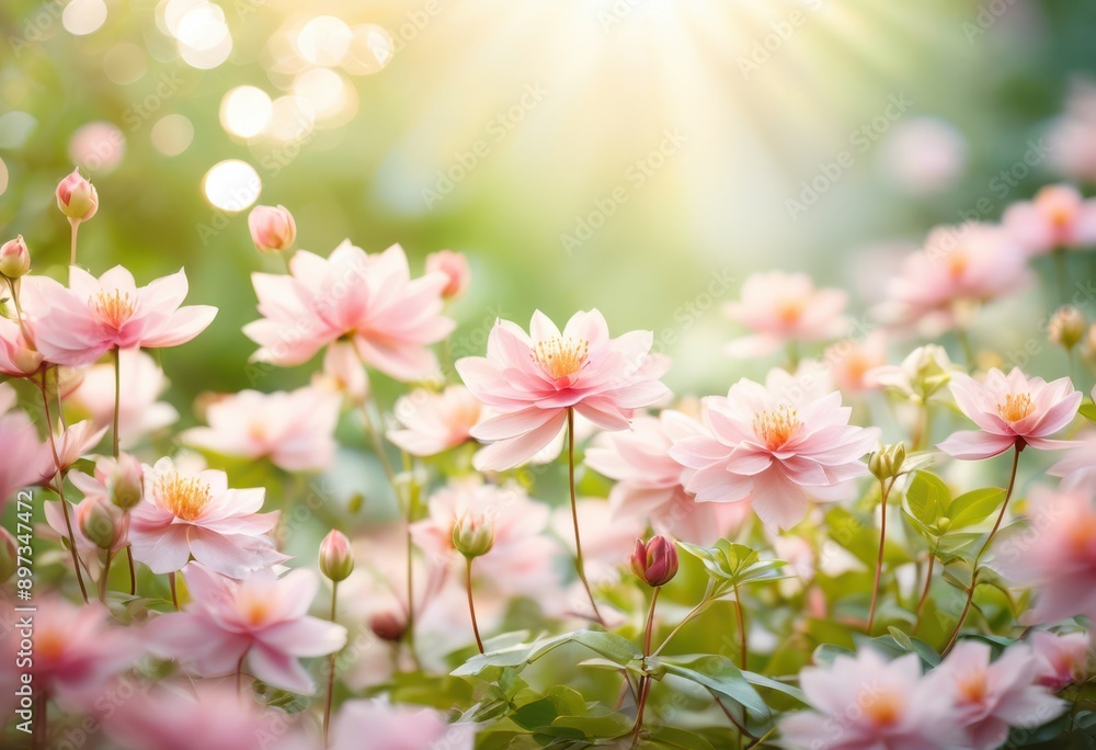 serene floral oasis captured soft focus delicate blooms lush greenery creating tranquil natural scene, landscape, garden, petals, colors, beauty, flowers serene floral oasis captured soft focus delicate blooms lush greenery creating tranquil natural scene, landscape, garden, petals, colors, beauty, flowers