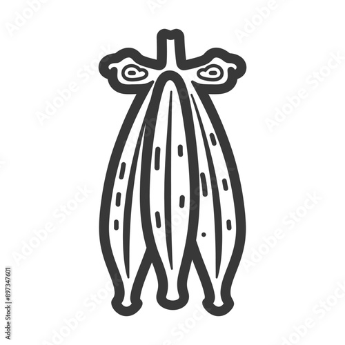 Line drawing of three vanilla beans