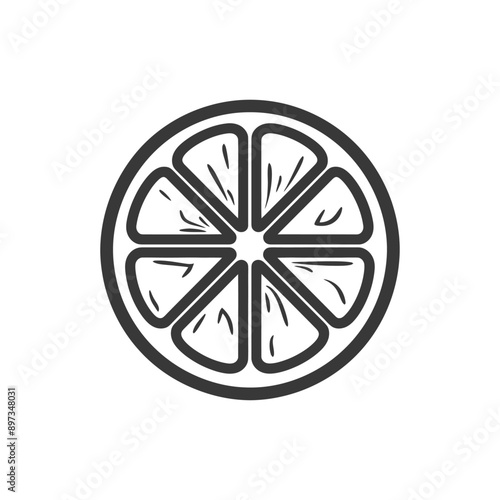 Black and white line drawing of a sliced lemon