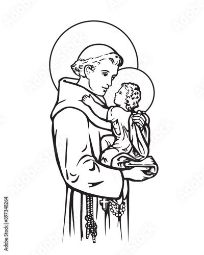 Saint Anthony with Child Jesus Vector Catholic religious Illustration 