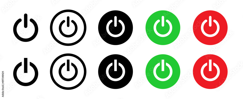 On off icon. On-off icon icon set. Power off. Green and red interface switch button concept. Vector illustration. On off icon. On-off icon icon set. Power off. Green and red interface switch button concept. Vector illustration.