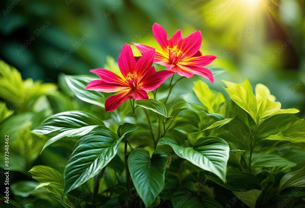 Obraz premium vibrant floral elements harmoniously blending lush greenery natural surroundings captivating display beauty, bloom, flower, petal, leaf, garden, plant