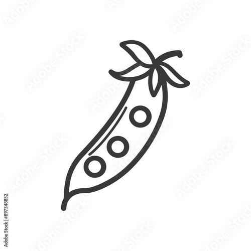Hand drawn outline of a pea pod with three peas