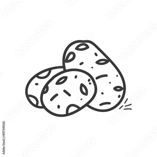 Hand drawn illustration of three whole potatoes