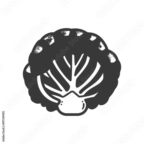 Black and White Illustration of a Cabbage