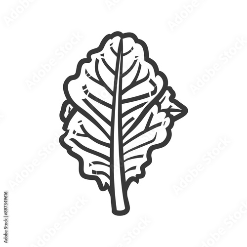 Black and White Illustration of a Single Kale Leaf