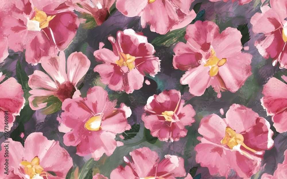 Impressionism Style Pattern of Pink Flowers with Colorful Texture Impressionism Style Pattern of Pink Flowers with Colorful Texture