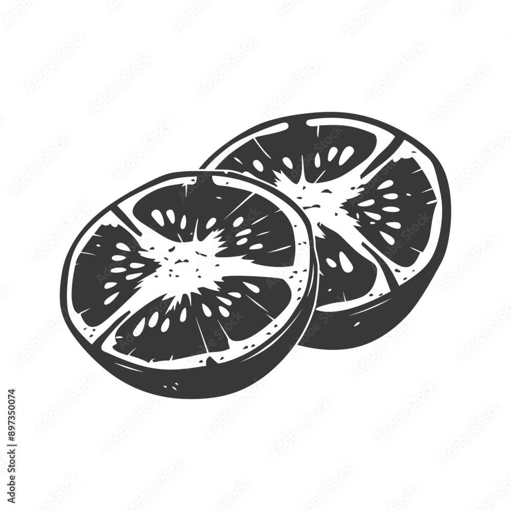 Two Slices of a Black and White Citrus Fruit Two Slices of a Black and White Citrus Fruit