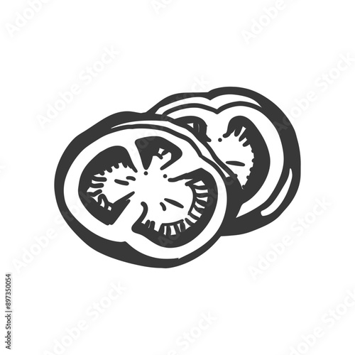 Hand drawn sketch of two tomato slices