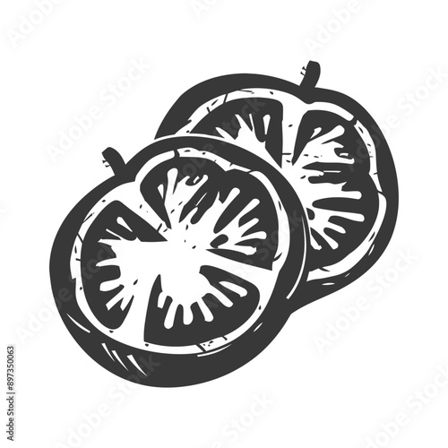 Two Slices of Tomato in Black and White Illustration