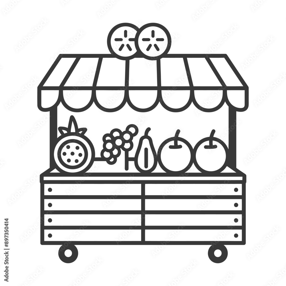 Obraz premium A Black and White Line Drawing of a Fruit Stand