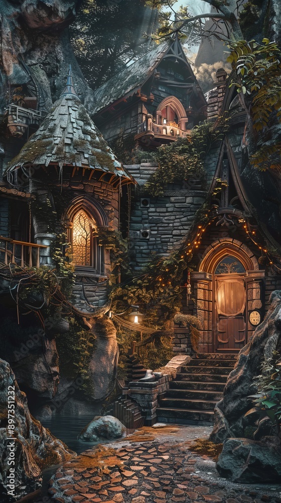 Fototapeta premium Dragon's Lair: Mystical Abode, 4K hyperrealistic photo