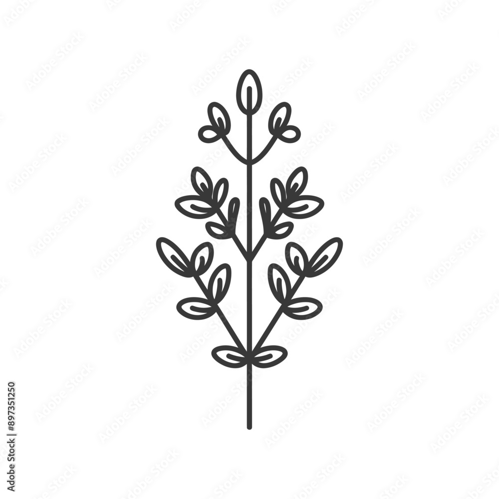Line art illustration of a simple plant with leaves Line art illustration of a simple plant with leaves