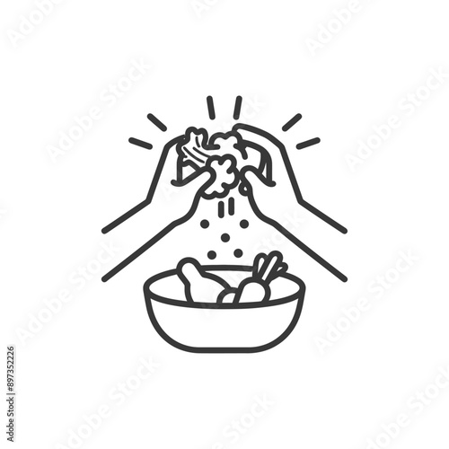 Hands Adding Lettuce to a Bowl of Vegetables