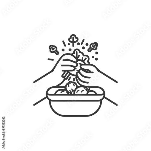 Hands Washing Fresh Vegetables in Bowl