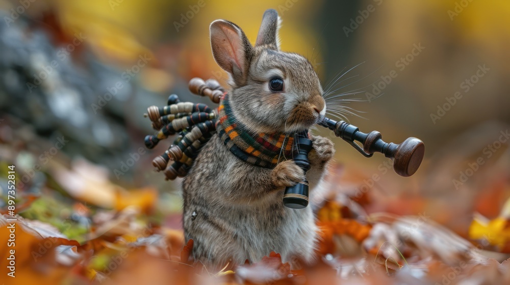 Obraz premium A Rabbit Playing the Bagpipes